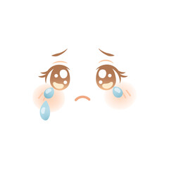 Sad anime face with tears and expressive kawaii eyes