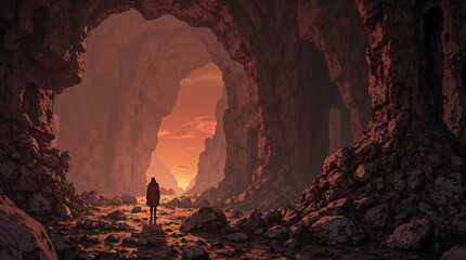 Cinematic Fantasy Illustration of Mysterious Cloaked Figure