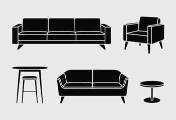 Modern vector furniture set scalable eps icons sofa armchair table stool for interior design projects vector illustration white background