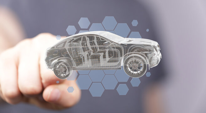 High-tech image of a digital car model.  Perfect for automotive, technology, and innovation concepts.