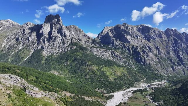 Aerial view of the Albanian Alps and Valbon&euml; Valley in northern Albania