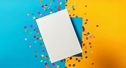 Whimsical greeting card mockup with confetti and dynamic high-key lighting design