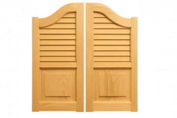 Saloon doors creating a classic western entrance swing for traditional bar interiors on transparent background
