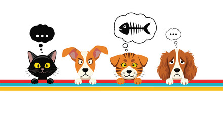 Funny cartoon animals thinking about what they want.