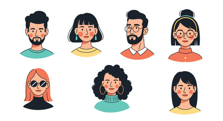 A diverse collection of stylized pixel art avatars representing people of various ages genders and ethnicities in different outfits and hairstyles.