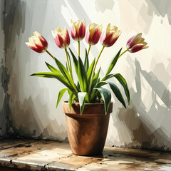 a beautiful spring flower, a tulip. Happy Easter. watercolor drawing. artificial intelligence generator, AI, neural network image. background for the design