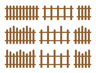 Wooden fence set isolated on white background