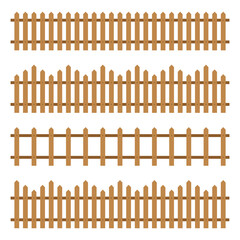 Wooden fence set isolated on white background