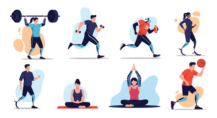 Diverse individuals engaging in a variety of athletic activities and wellness practices.