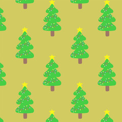 Adorable seamless vector pattern with Christmas trees. Colorful garlands and warm tones create a joyful holiday design for wrapping, textiles, and greeting cards.
