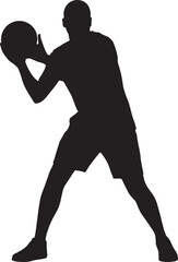 Silhouette of basketball player in action preparing to pass ball with gray checkered background