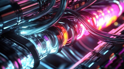 Abstract futuristic machinery with vibrant glowing components.