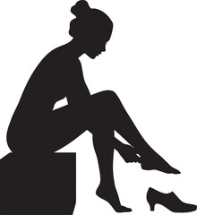 Silhouette Woman Wearing Heels on a Box Adjusting Shoes Vector Stylish Design Illustration