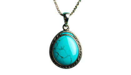Elegant turquoise pendant necklace, set in silver, dangling gracefully