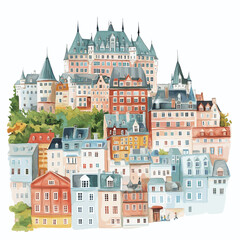 Fototapeta premium Old Quebec City. Old Quebec City hand drawn watercolor illustration
