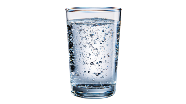 Glass of sparkling water isolated on transparent background, refreshing and clear