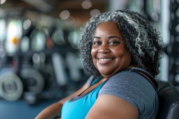 Smiling mature woman resting at the gym