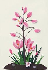 Fototapeta premium Arbusto decorativo realizzato in carta colorata su sfondo bianco