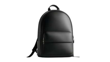 Black leather backpack isolated on transparent background for carrying personal items