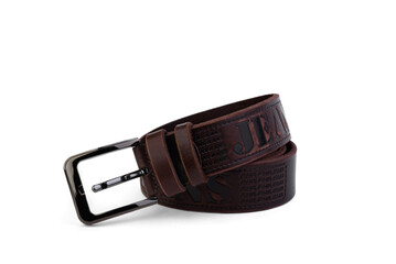 Brown men's leather belt isolated on white background.