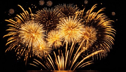 Beautiful illustration of colorful fireworks on plain black background. Colorful Fireworks in black sky background for New Year celebration concept.