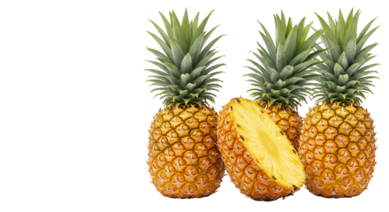Fresh Pineapples Displayed with One Sliced for a Tropical Fruit Concept