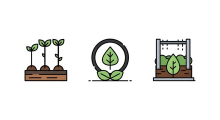 gardening plant growth and eco-friendly icons