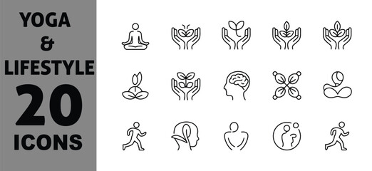 Collection of 20 yoga and lifestyle icons vector illustration scalable eps for adobe stock