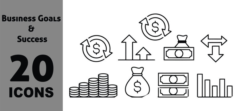 Business growth and success icons set for finance and investment vector collection