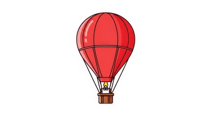 Obraz premium Illustration of a red hot air balloon with a brown basket.