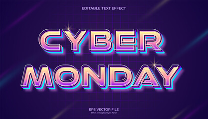Naklejka premium decorative neon cyber monday editable text effect design
