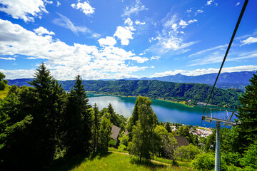 View of the surrounding landscape from the Gerlitzen Alpe. Nature on the Gerlitzen mountain in Carinthia near the Nockberge mountains.
