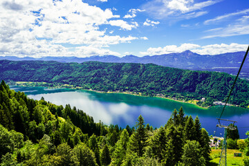View of the surrounding landscape from the Gerlitzen Alpe. Nature on the Gerlitzen mountain in Carinthia near the Nockberge mountains.
