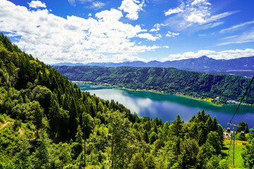 View of the surrounding landscape from the Gerlitzen Alpe. Nature on the Gerlitzen mountain in Carinthia near the Nockberge mountains.
