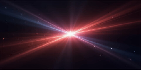 Bright red and blue starburst light flare effect in deep space with subtle stars © HooD