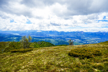 View of the surrounding landscape from the Gerlitzen Alpe. Nature on the Gerlitzen mountain in Carinthia near the Nockberge mountains.

