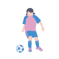 フラットイラスト　サッカーボールを蹴ろうとしている女の子　全身