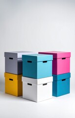 Stacking colorful boxes representing storage and organization with copy space