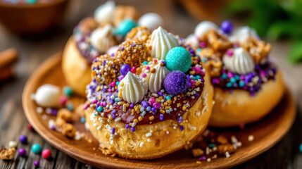 Halloween cookie decorating with colorful sprinkles and creamy frosting on sweet baked treats for festive celebration