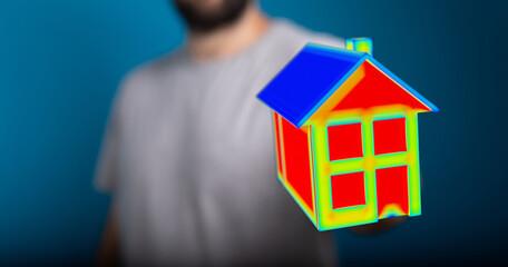 Person holding a digitally created house model, ideal for real estate, investment, housing, and property-related visuals. Shows concept of build