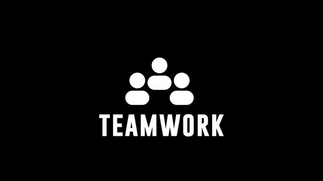 Teamwork Animation Logo &ndash; Minimal People Icon Collaboration Symbol on Black Background