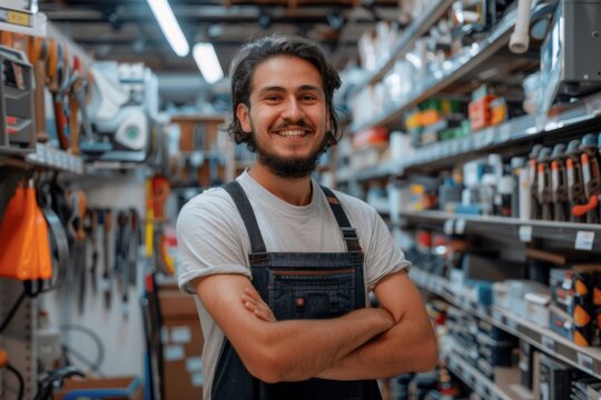 Young man smiling confidently in hardware store