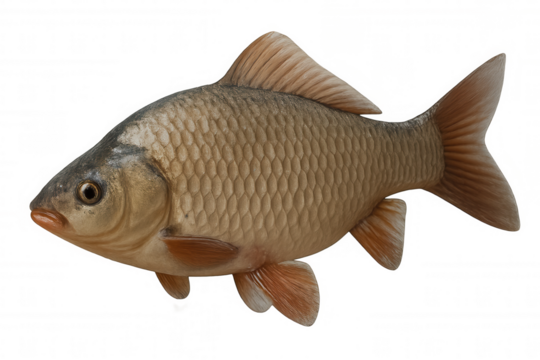 Carp fish swimming, freshwater seafood, aquaculture, fishing industry, healthy eating, animal wildlife, transparent background