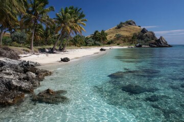 Fototapeta premium Yasawa Island: South Pacific Paradise with White Sand Beaches and Emerald Green Waters