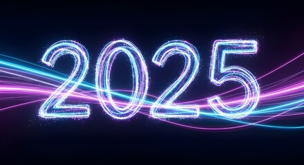 2025 New Year Neon Text with Light