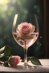rose and glass of wine