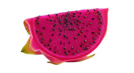 Slice of vibrant dragon fruit against black background healthy eating concept