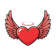 Obraz premium Red Heart With Wings and Halo isolated on a transparent background angel