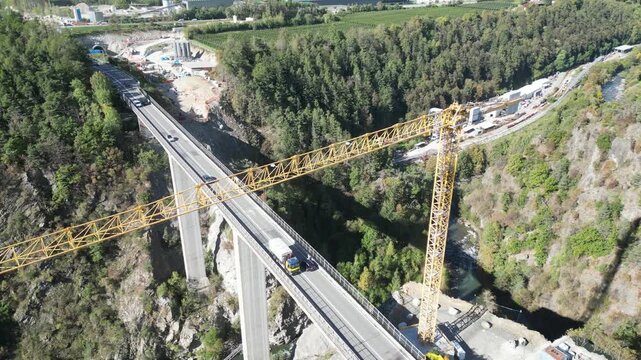 Ponte Riga near Varna and the A22, with the famous Brenner Base Tunnel construction site in the background, merging engineering and Alpine scenery.