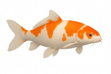 Orange and white koi fish swimming, japanese carp representing luck and prosperity, transparent background
